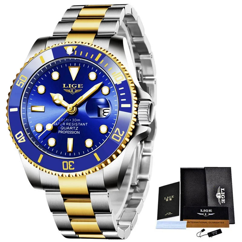 LIGE 10045 Brand  Fashion Diver Watch Men Waterproof Date Clock Sport Watches Mens Quartz Wristwatch Relogio Masculino