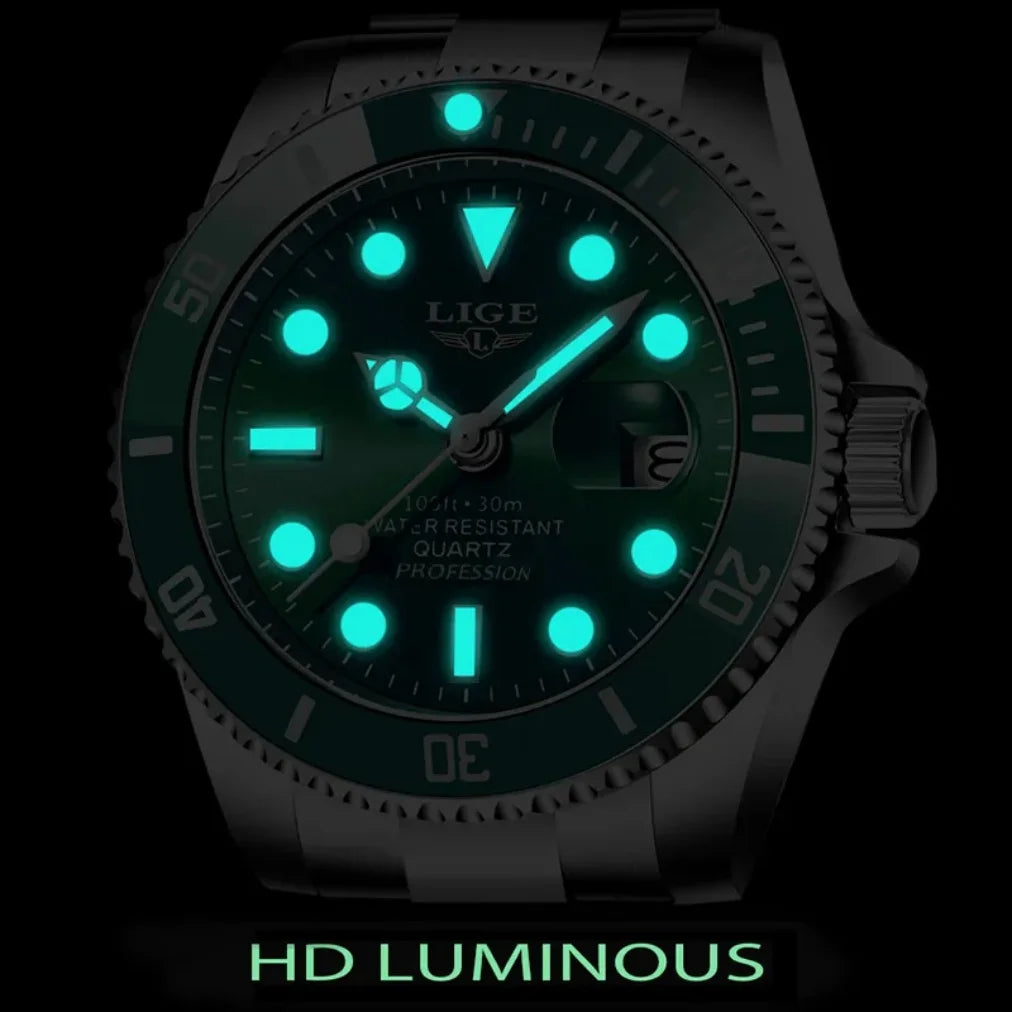 LIGE 10045 Brand  Fashion Diver Watch Men Waterproof Date Clock Sport Watches Mens Quartz Wristwatch Relogio Masculino