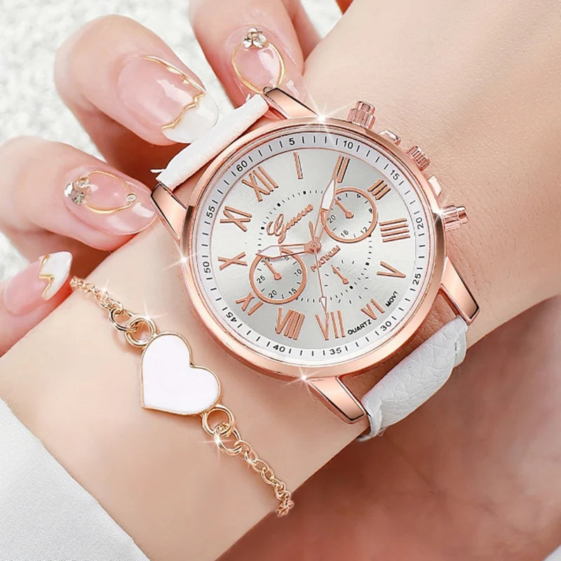 LP27 Women's Watch Belt Fashion Trend 5PCS Three Eye Classic Three Color Optional Women's Bracelet Jewelry Set Quartz Watches