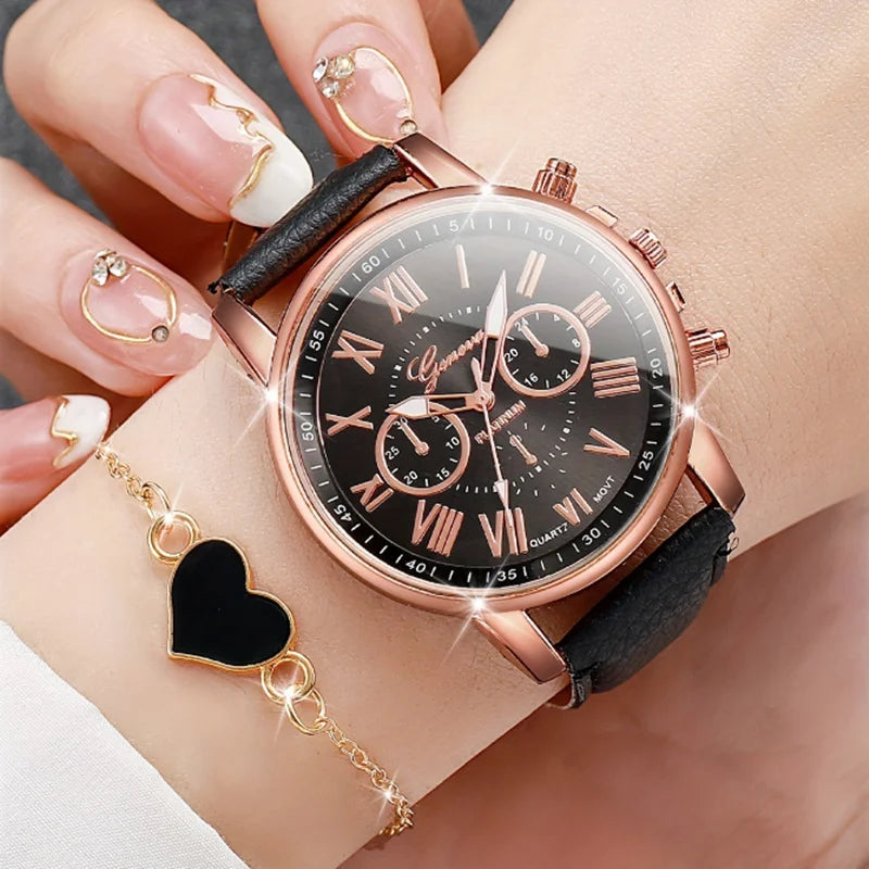 LP27 Women's Watch Belt Fashion Trend 5PCS Three Eye Classic Three Color Optional Women's Bracelet Jewelry Set Quartz Watches