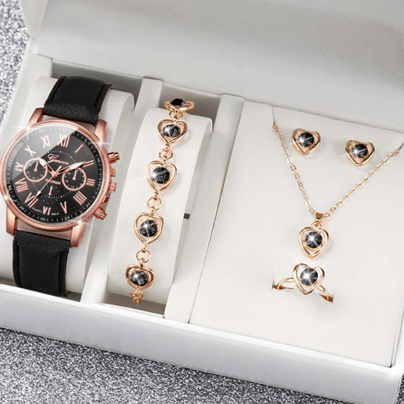 LP27 Women's Watch Belt Fashion Trend 5PCS Three Eye Classic Three Color Optional Women's Bracelet Jewelry Set Quartz Watches