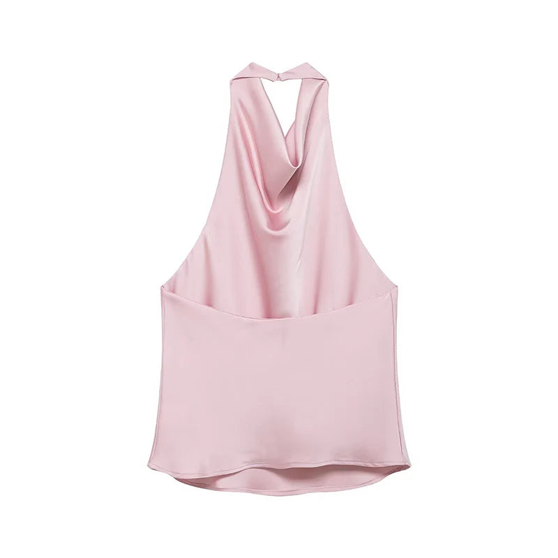 ZATRHMBM Spring/Autumn Women's Clothing 2025 New Fashion Solid Color Halter Neck Vest Retro Sleeveless Chic Casual Women's Vest