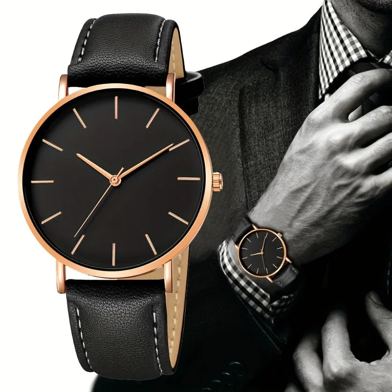 Men'S Casual Watches Men'S Simple Faux Leather Business Watches Quartz Men'S Watches, Ideal Choice for Gifts