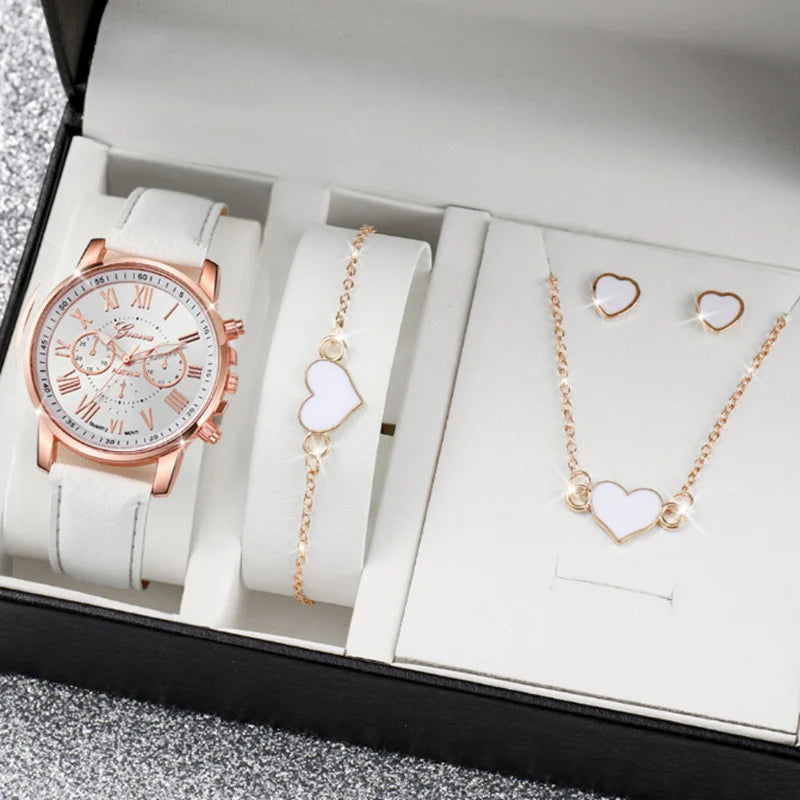 LP27 Women's Watch Belt Fashion Trend 5PCS Three Eye Classic Three Color Optional Women's Bracelet Jewelry Set Quartz Watches