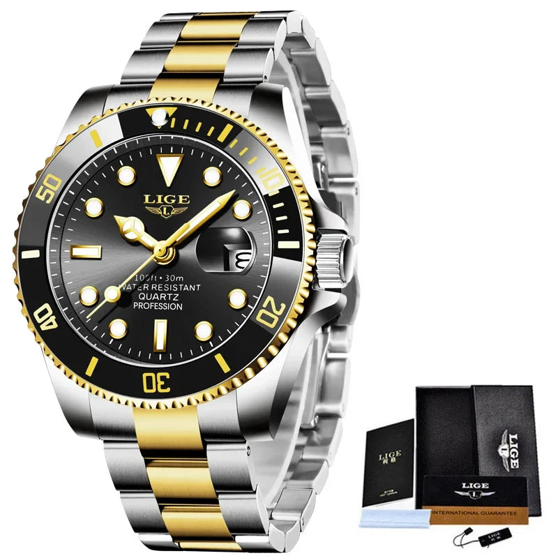 LIGE 10045 Brand  Fashion Diver Watch Men Waterproof Date Clock Sport Watches Mens Quartz Wristwatch Relogio Masculino