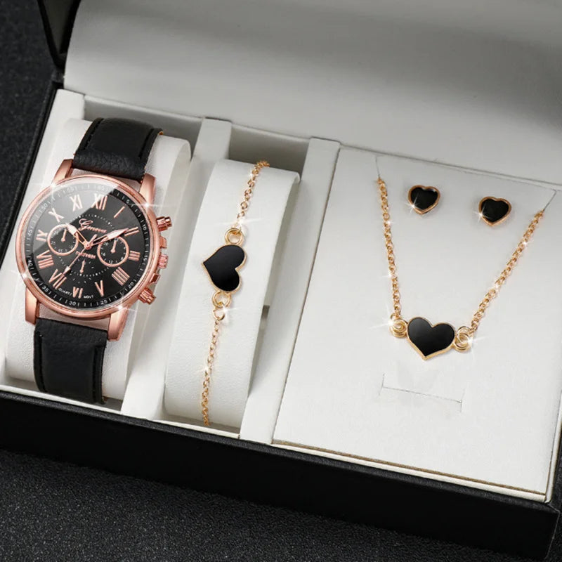 LP27 Women's Watch Belt Fashion Trend 5PCS Three Eye Classic Three Color Optional Women's Bracelet Jewelry Set Quartz Watches