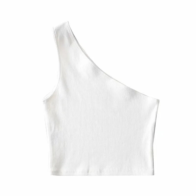 One Shoulder Cropped Tanks Top Women Summer Sleeveless Tanks Camis Sexy Oblique Collar Elastic Corset Slim Crop Tops Tube Lady