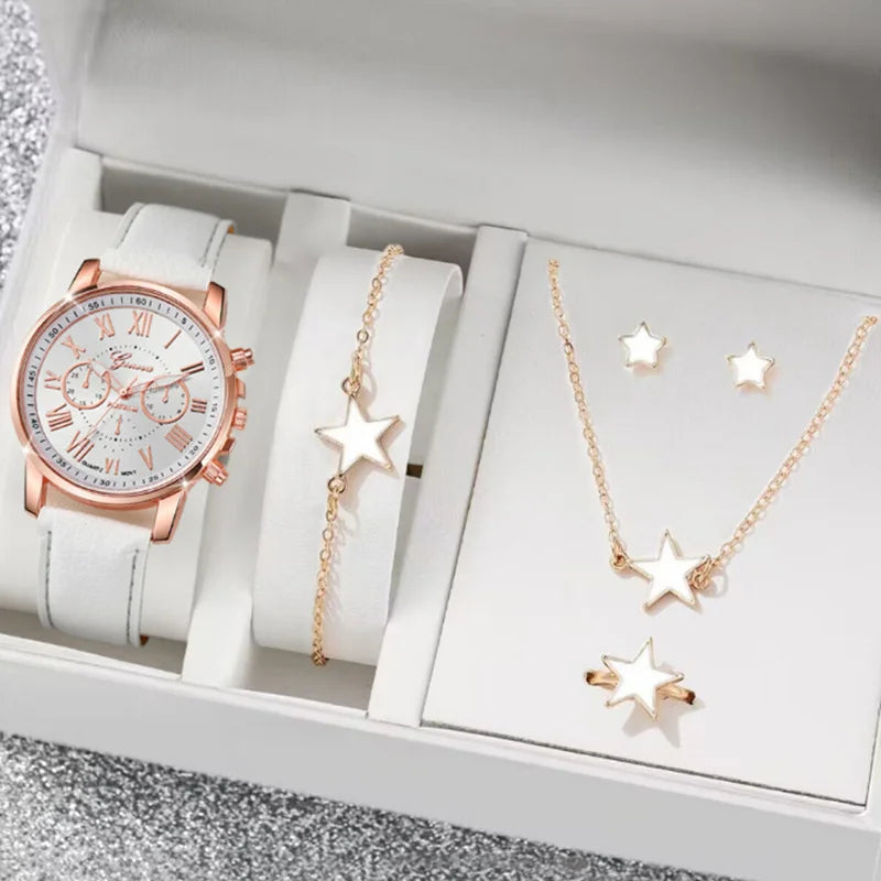 LP27 Women's Watch Belt Fashion Trend 5PCS Three Eye Classic Three Color Optional Women's Bracelet Jewelry Set Quartz Watches