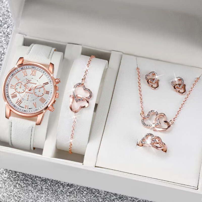 LP27 Women's Watch Belt Fashion Trend 5PCS Three Eye Classic Three Color Optional Women's Bracelet Jewelry Set Quartz Watches