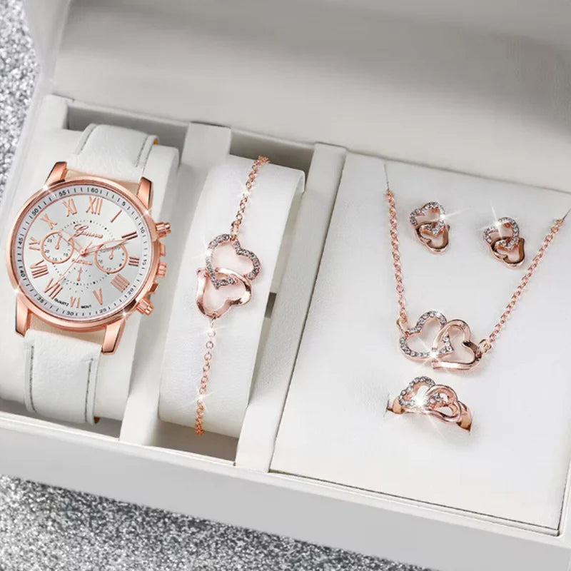 LP27 Women's Watch Belt Fashion Trend 5PCS Three Eye Classic Three Color Optional Women's Bracelet Jewelry Set Quartz Watches