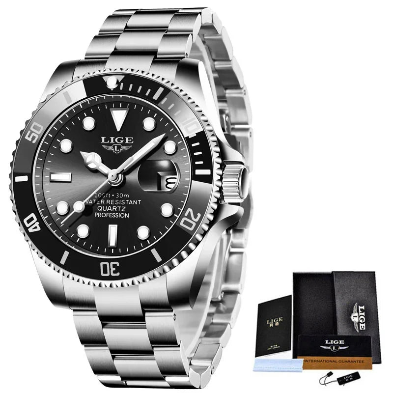 LIGE 10045 Brand  Fashion Diver Watch Men Waterproof Date Clock Sport Watches Mens Quartz Wristwatch Relogio Masculino