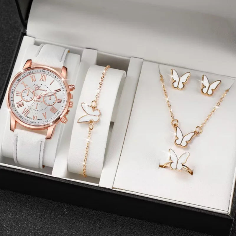 LP27 Women's Watch Belt Fashion Trend 5PCS Three Eye Classic Three Color Optional Women's Bracelet Jewelry Set Quartz Watches