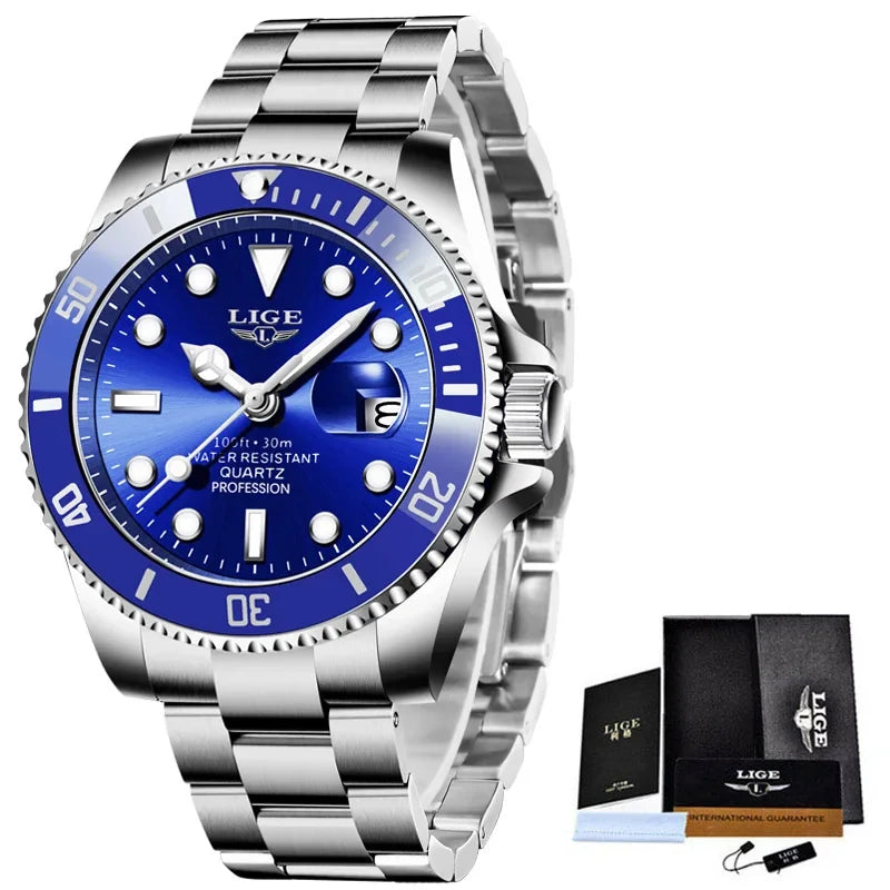LIGE 10045 Brand  Fashion Diver Watch Men Waterproof Date Clock Sport Watches Mens Quartz Wristwatch Relogio Masculino