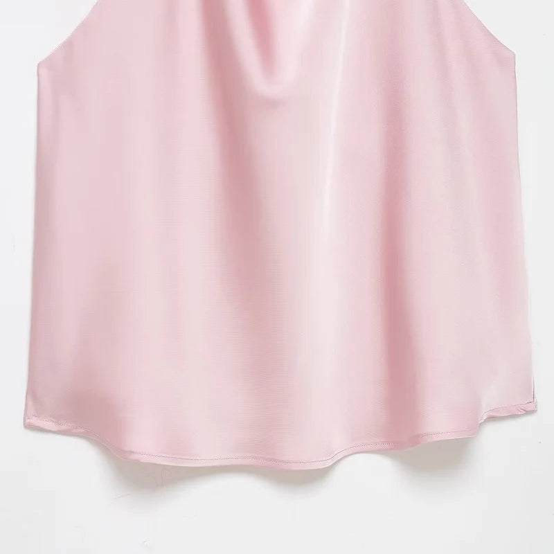 ZATRHMBM Spring/Autumn Women's Clothing 2025 New Fashion Solid Color Halter Neck Vest Retro Sleeveless Chic Casual Women's Vest