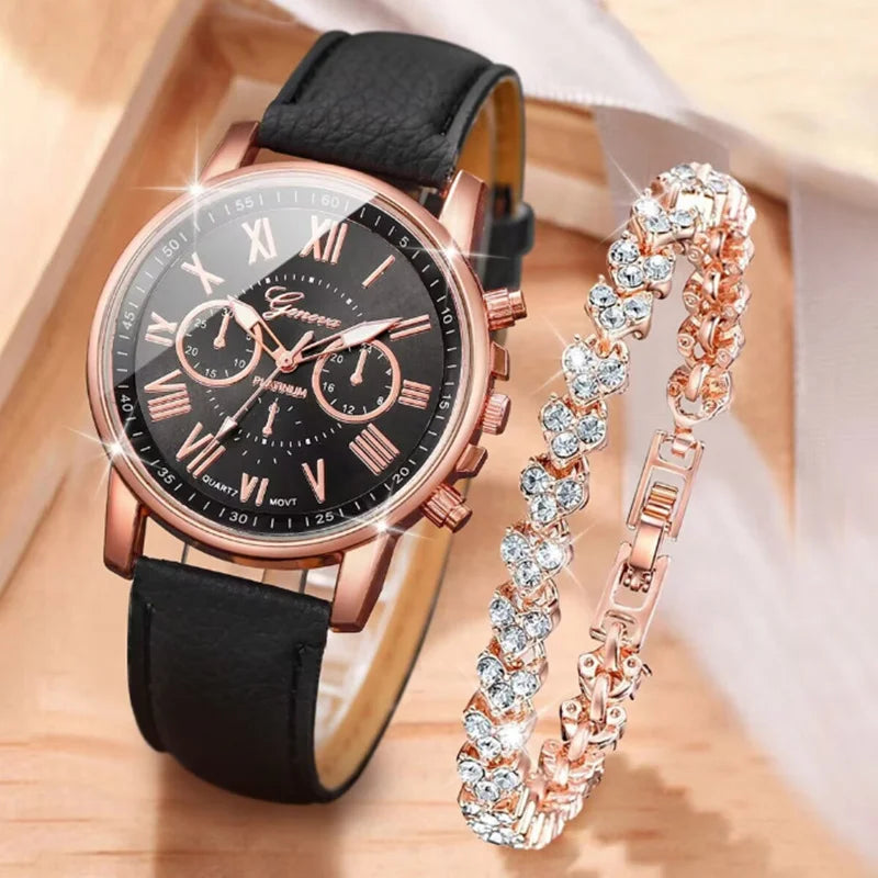 LP27 Women's Watch Belt Fashion Trend 5PCS Three Eye Classic Three Color Optional Women's Bracelet Jewelry Set Quartz Watches