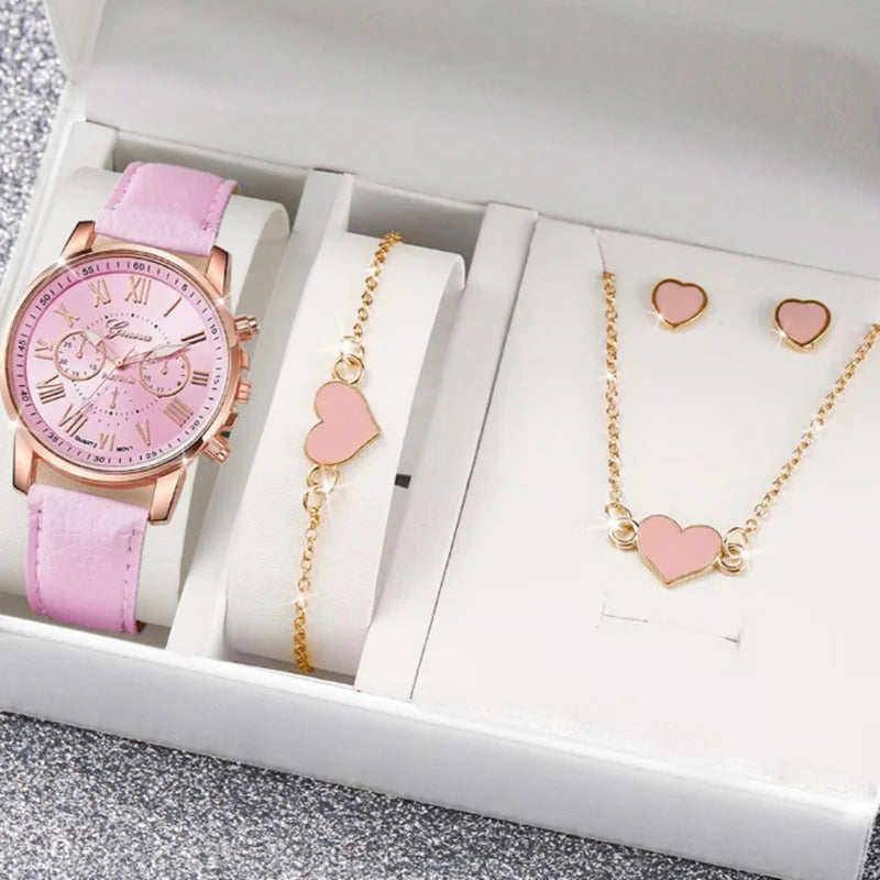 LP27 Women's Watch Belt Fashion Trend 5PCS Three Eye Classic Three Color Optional Women's Bracelet Jewelry Set Quartz Watches