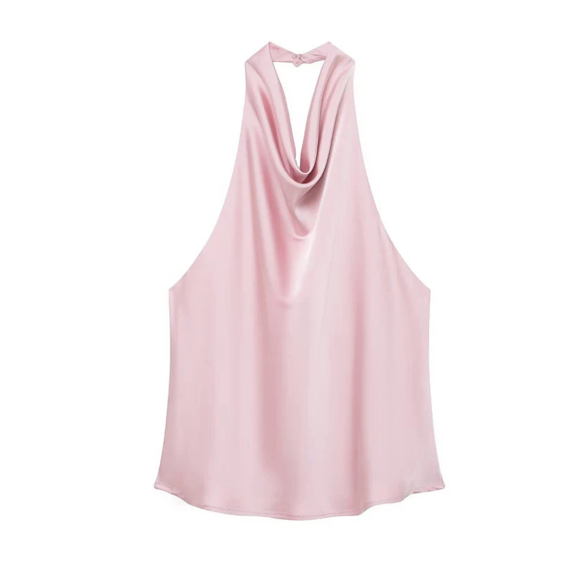 ZATRHMBM Spring/Autumn Women's Clothing 2025 New Fashion Solid Color Halter Neck Vest Retro Sleeveless Chic Casual Women's Vest