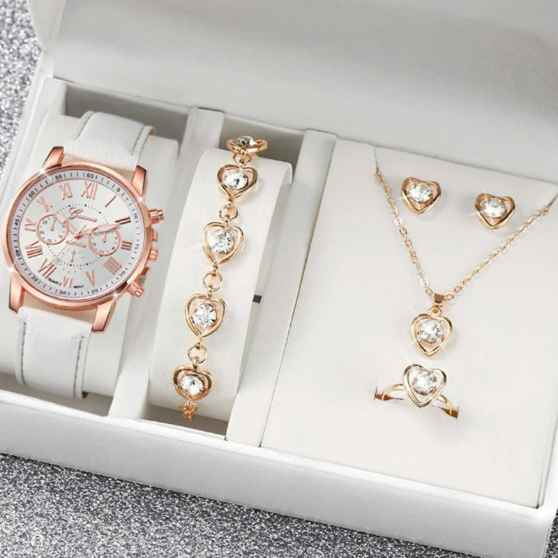 LP27 Women's Watch Belt Fashion Trend 5PCS Three Eye Classic Three Color Optional Women's Bracelet Jewelry Set Quartz Watches