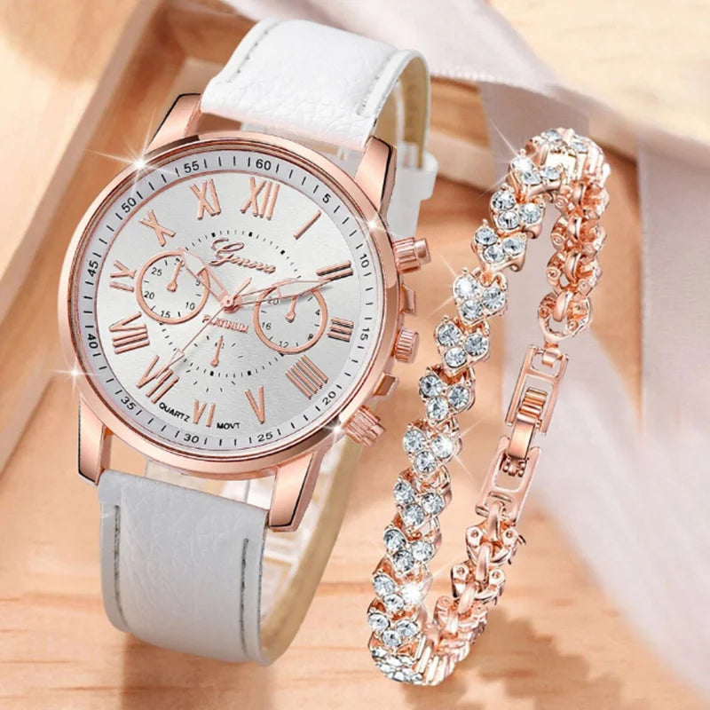 LP27 Women's Watch Belt Fashion Trend 5PCS Three Eye Classic Three Color Optional Women's Bracelet Jewelry Set Quartz Watches