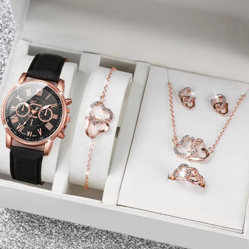 LP27 Women's Watch Belt Fashion Trend 5PCS Three Eye Classic Three Color Optional Women's Bracelet Jewelry Set Quartz Watches