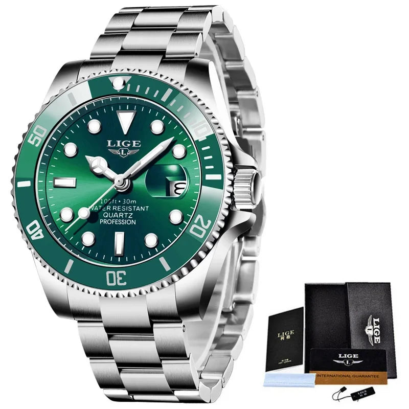 LIGE 10045 Brand  Fashion Diver Watch Men Waterproof Date Clock Sport Watches Mens Quartz Wristwatch Relogio Masculino