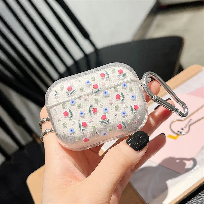 AirPods Pro 2 / 1 / 3 / 4 Simli Çiçek Desenli Kılıf | Anahtarlık