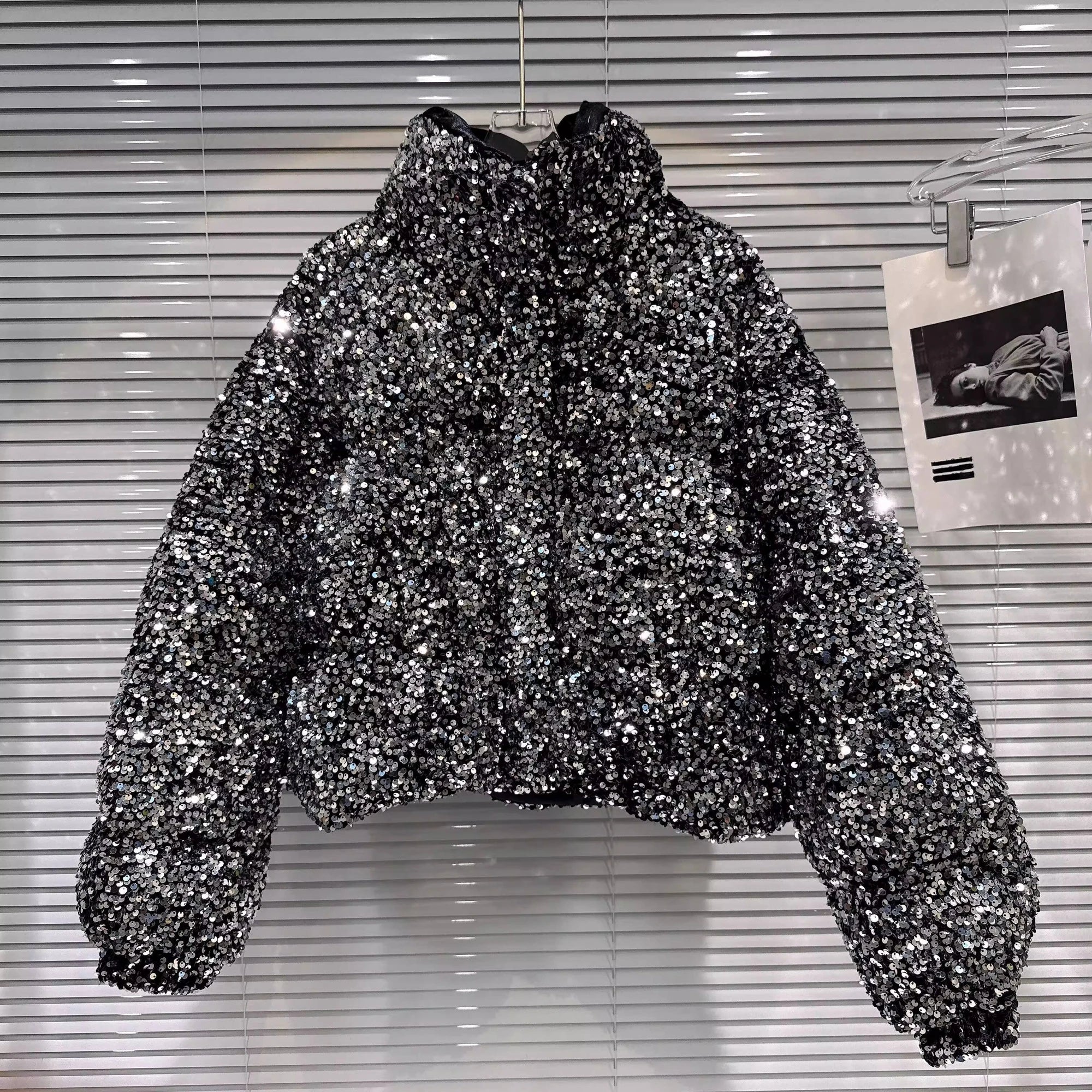 DEAT 2025 Winter New Fashion Heavy Industry Colorful Sequin Stand Collar Warm Jacket For Women Cotton-padded Coat 11A07258