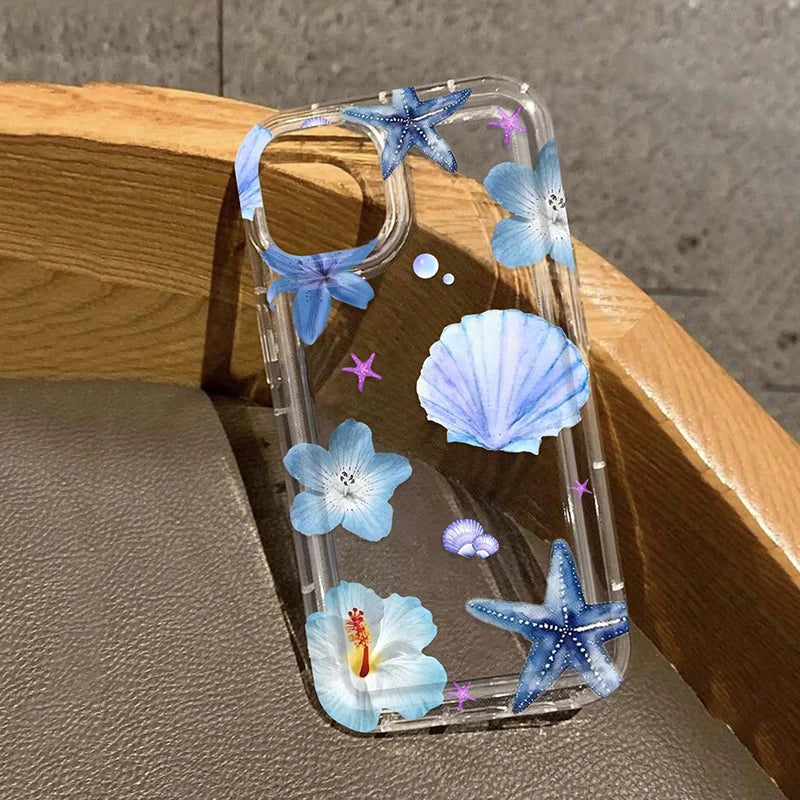 Pink Tropical Flower Starfish Shell Patterns Airbag Phone Case For iPhone 17 16 15 14 13 12 11 Pro Max XS XR 7 8 Plus 16E Cover