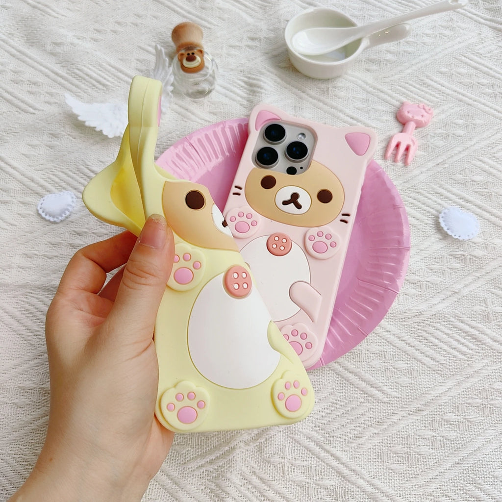Cute Rilakkuma Bear For iPhone 17 16 15 14 13 12 11 Pro Max 5 6 7 8Plus XS XR X 17promax Kawaii Cartoon Silicone Soft Cover Case