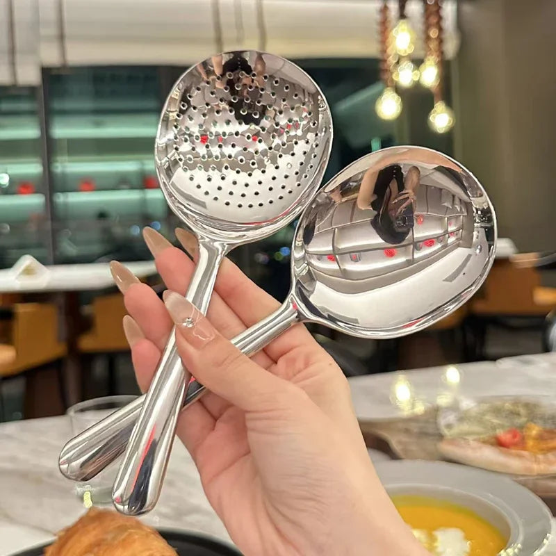 Paslanmaz Çelik Büyük Boy Servis Kaşığı | Süzgeçli & Düz | Restoran & Ev