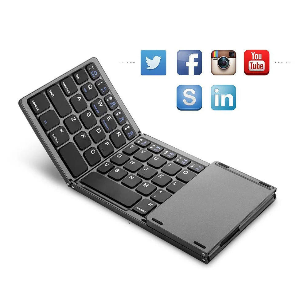 Triple Folding Wireless Keyboard Slim Touchpad Bluetooth Keyboard Rechargeable Foldable Keyboard for Tablet Laptop