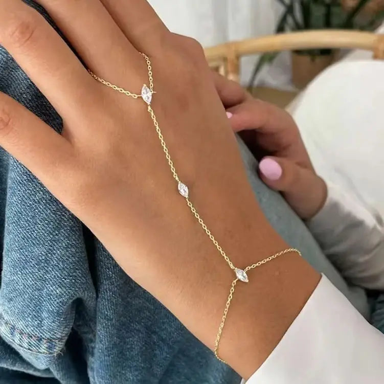 Bohem Kristal Bileklik | İnce Zincir Parmak Aksesuarı | Hediye