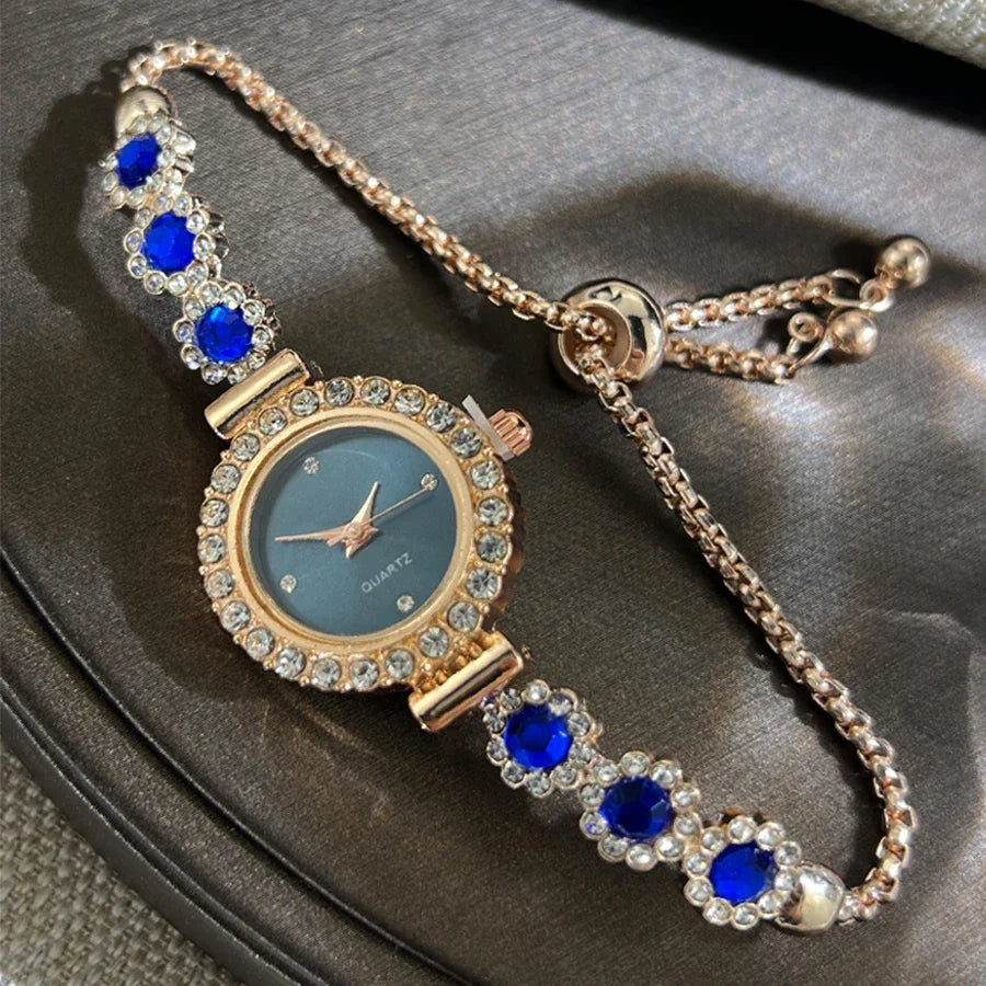 Elmas Çiçek Bileklik Kadın Saati - Rhinestone Kuvars Kol Saati