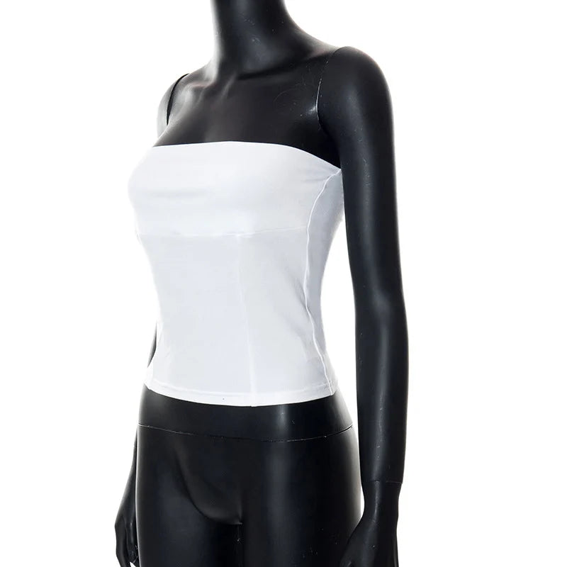 y2k Strapless Corset Tops Summer White Off Shoulder Tanks Women Sleeveless Tube Top Sexy Skinny Fit Bustier Clothes