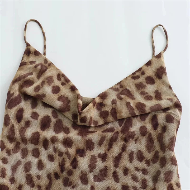 Leopard Print Long Dress Women Tulle Backless Slip Dress Woman Summer Sexy Holiday Dresses 2024 Vintage Midi Party Dresses