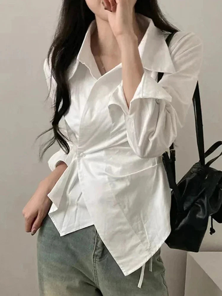 Korean Fashion Striped Shirts Women Long Sleeve Vintage Blouse Women Aesthetic Office Lady Irregular 2000s Female Tops New