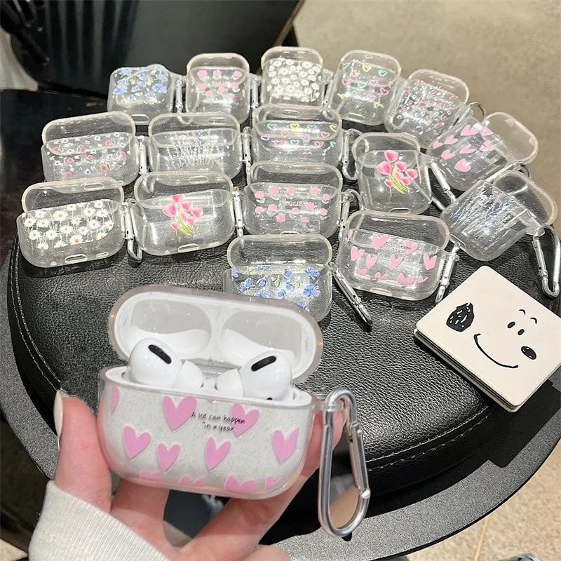 AirPods Pro 2 / 1 / 3 / 4 Simli Çiçek Desenli Kılıf | Anahtarlık
