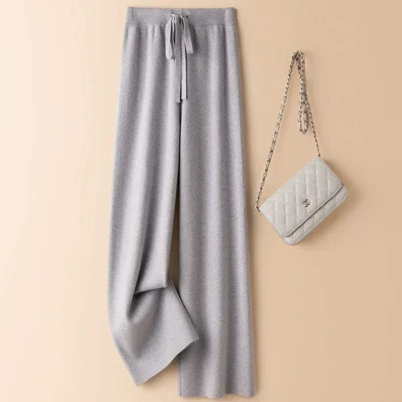 Fashionable High-Waisted Knit Pants for Women Loose-Fit Draped Versatile Base Pants Trendy Autumn/Winter New Arrival Wide-Leg St