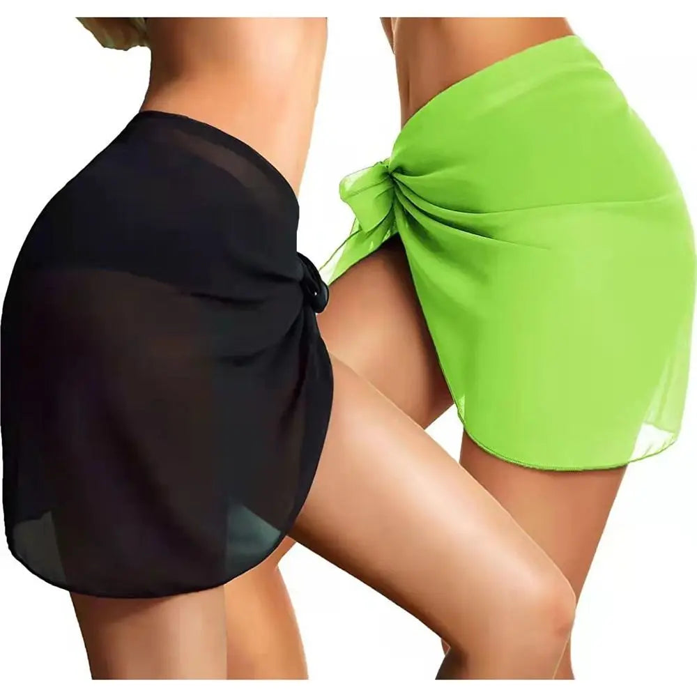 Women Summer Beach Short Sarongs Swimsuit Coverups Bikini Wrap Sheer Short Skirt Chiffon Scarf Cover Ups for Swimwear