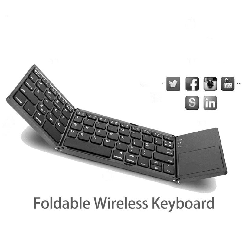 Triple Folding Wireless Keyboard Slim Touchpad Bluetooth Keyboard Rechargeable Foldable Keyboard for Tablet Laptop
