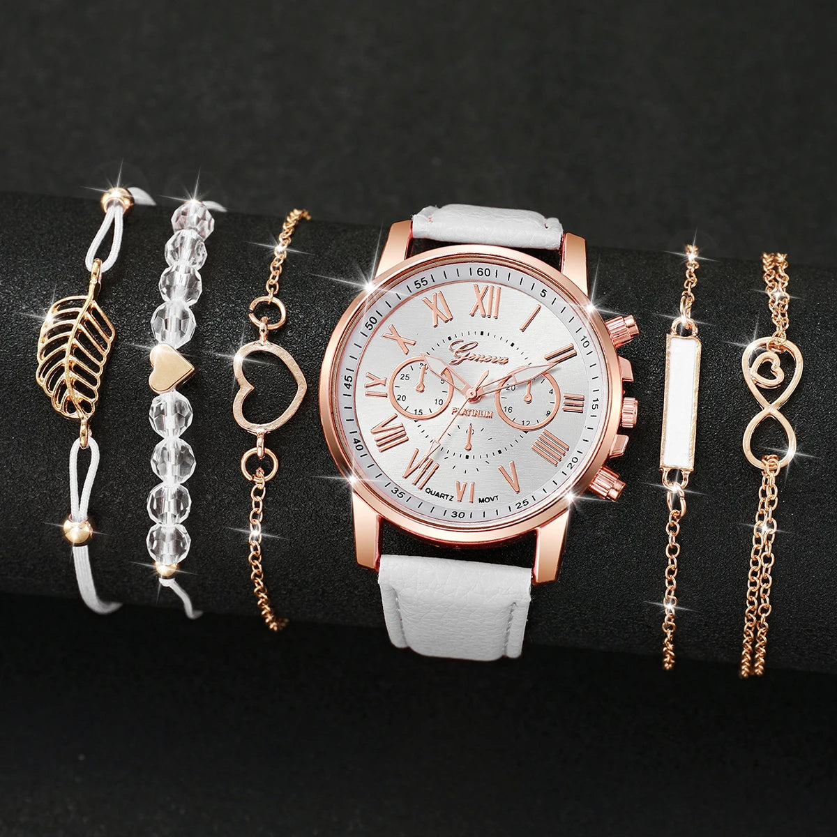 Surprise Mystery Watch Set Blind Box- 6PCS Fashion Women Watches Bracelets Set Casual Leather Band Wristwatches（Without Box）