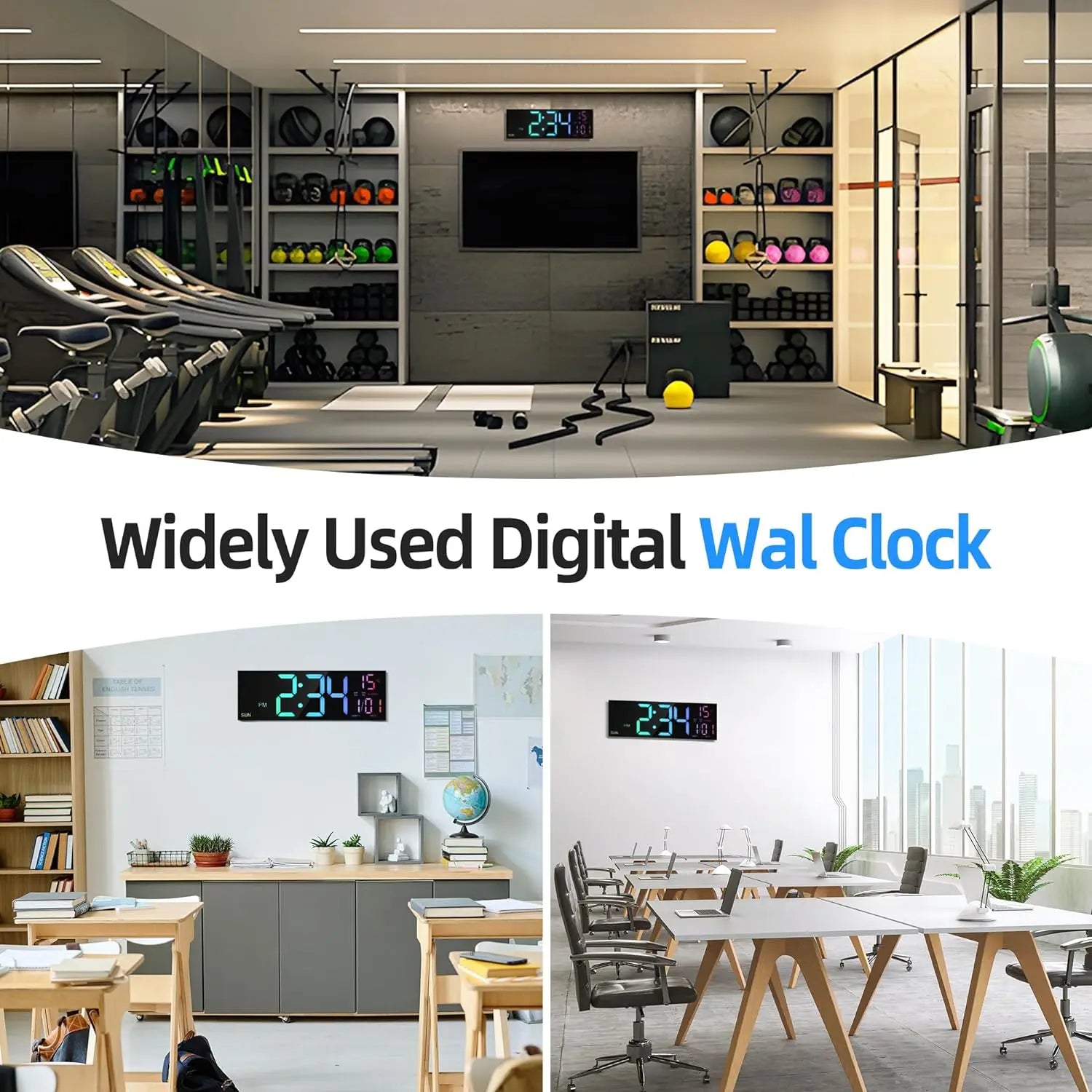 Büyük Dijital Duvar Saati | LED Ekran | Uzaktan Kumandalı | 8 RGB Renk | Çift Alarm
