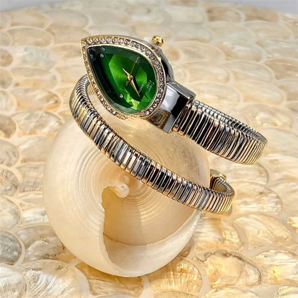New Water Drop Headed Quartz Watch Stainless Steel Strap Elegant Wristwatch Bracelet Snake-shaped Band Watch Women's Watch