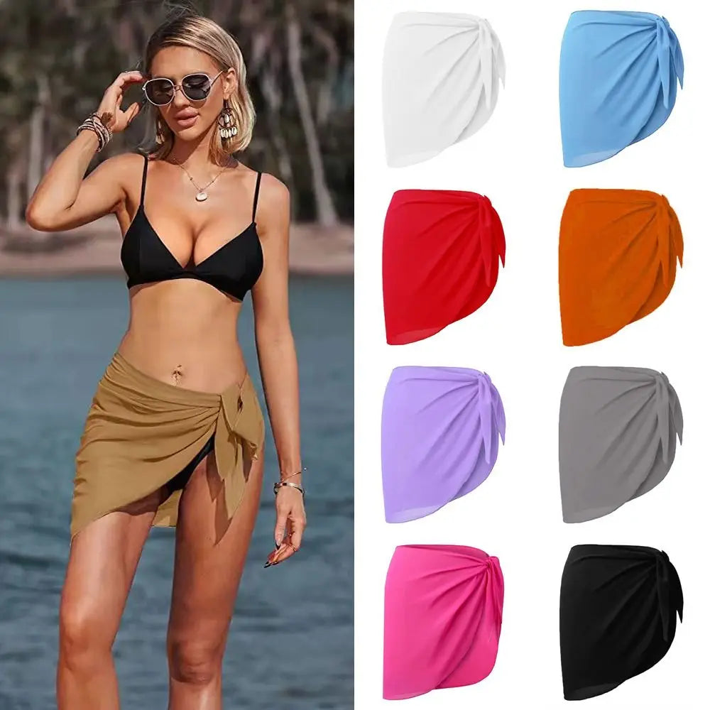 Women Summer Beach Short Sarongs Swimsuit Coverups Bikini Wrap Sheer Short Skirt Chiffon Scarf Cover Ups for Swimwear