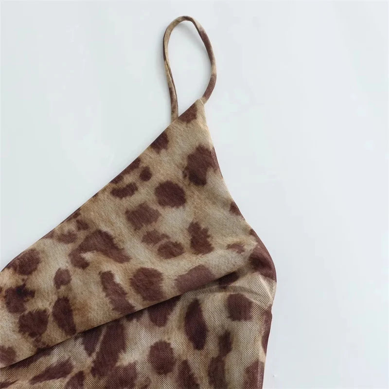 Leopard Print Long Dress Women Tulle Backless Slip Dress Woman Summer Sexy Holiday Dresses 2024 Vintage Midi Party Dresses