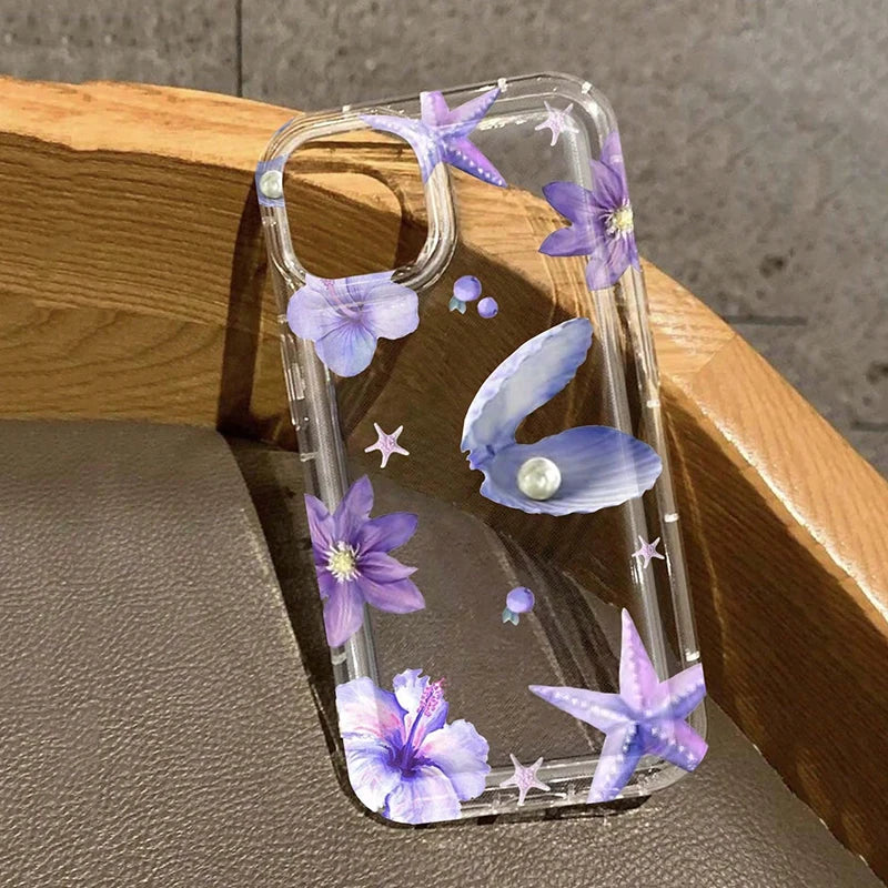 Pink Tropical Flower Starfish Shell Patterns Airbag Phone Case For iPhone 17 16 15 14 13 12 11 Pro Max XS XR 7 8 Plus 16E Cover