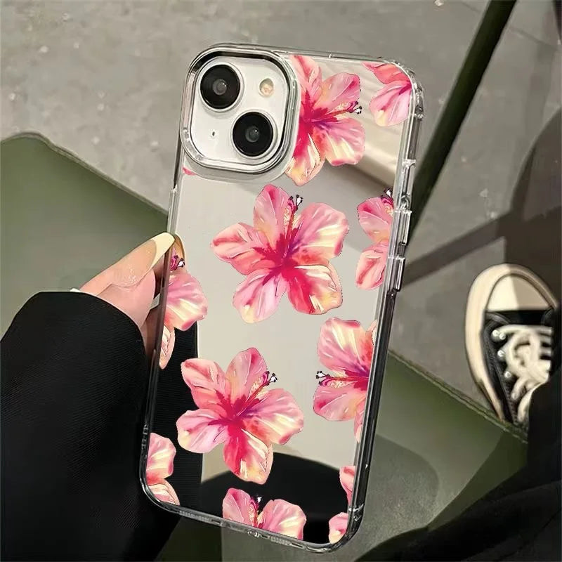 Red Flower Make Up Mirror Phone Case For IPhone 17 17Air 16 15 14 13 12 11 Pro Max XR X XS 7 8 Plus Bumber Cover Case Funda