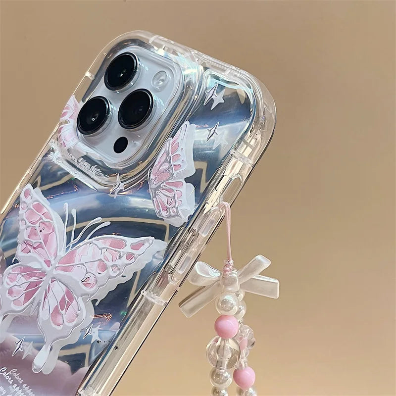 iPhone 17-7 Serisi Kelebek Desenli Şeffaf Silikon Telefon Kılıfı