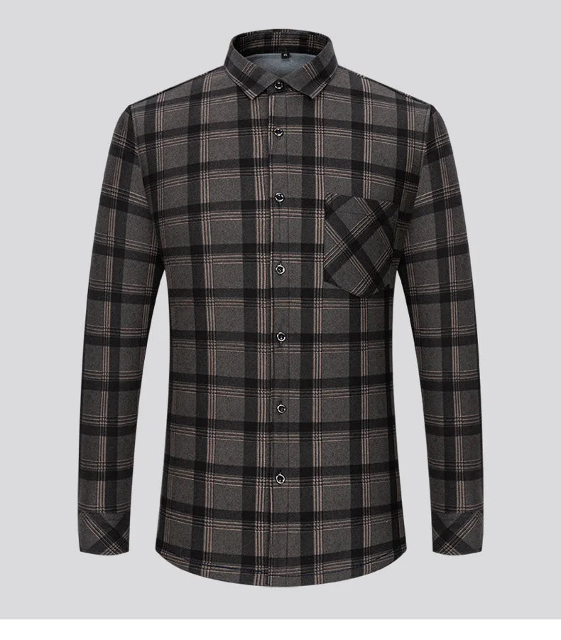 New 2025 Men's Warm Long Sleeve Plaid Design Shirt Autumn Winter Fleece and Thick Warm Men's Casual Shirts Large Size Shirt 5XL
