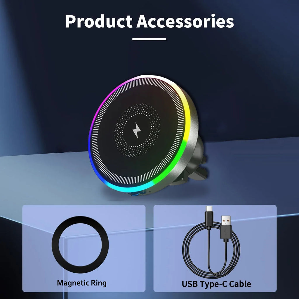 iPhone 17-12 MagSafe Uyumlu Araç İçi Manyetik Kablosuz Hızlı Şarj Tutucu